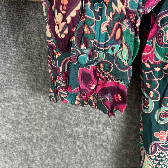 SUNCOO XL Paisley Ruffle Button Up Dress Blouse Green Pink Career Casual Office - Picture 4 of 12